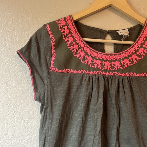 Cupio Embroidered Floral Olive & Pink Blouse sz medium - Picture 6 of 8